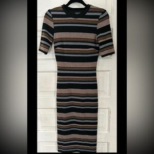 Like New! Topshop Black and Brown Striped Midi Dress. Size 2
